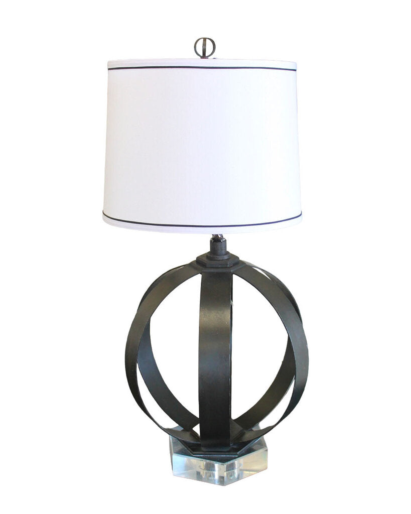 Renwil Sawyer Black Powder Iron Banded Tbl Lamps w/Lucite Geometric Bs. 28.5"H (PAIR)