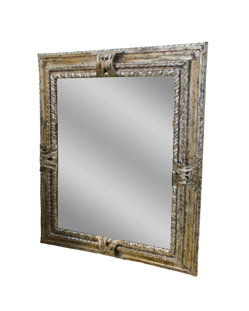 Baroque Parisienne Ornate Wall Mirror w/Antique Silver Gold Patina Finish 54.5W 66.5H