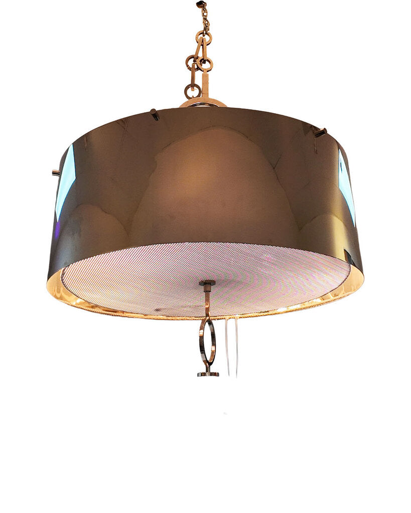 Mid-Cent. Polished Nickel Finish Drum Chandelier, Four Lights