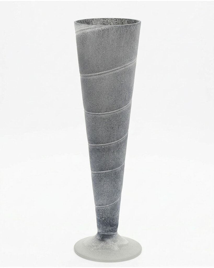 Modernish Studio Art Glass Vase, Iridescent Grey, Wrapped 4.25"Dia x 16
