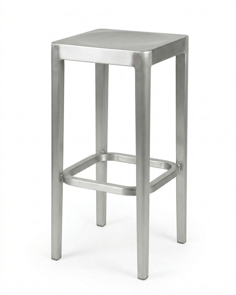 Emeco Stools, Designed by Phillippe Starck, Durable, Hand Brushed Recycled Aluminum 13.75Sq 30H - SET OF 4