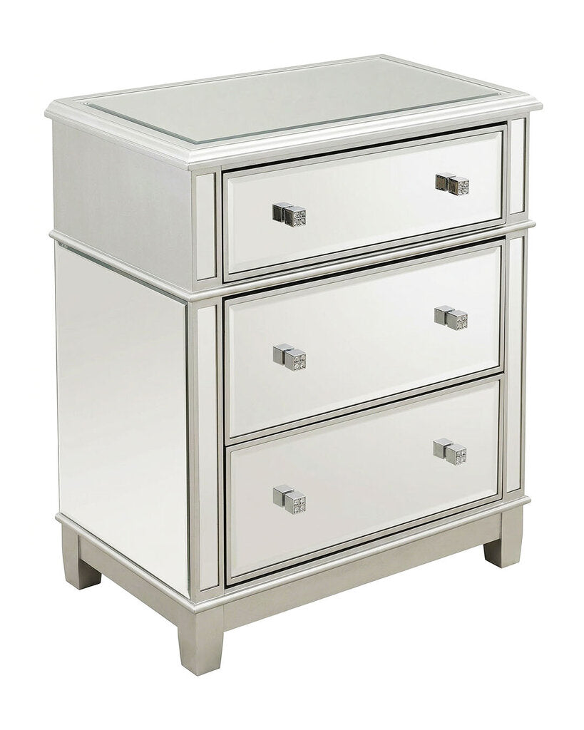 Silver-Toned Mirrored Chest of Drawers 33 x 18 x 32H - AS IS