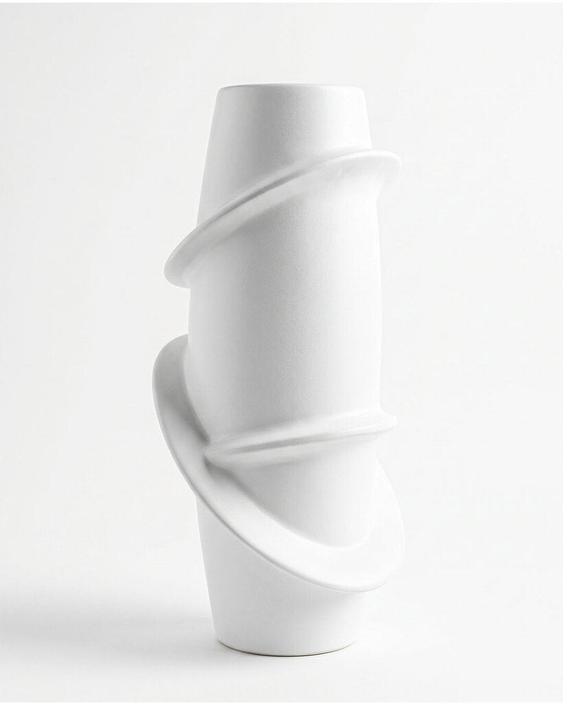 Matte White Ceramic Vase w/Rings 20H