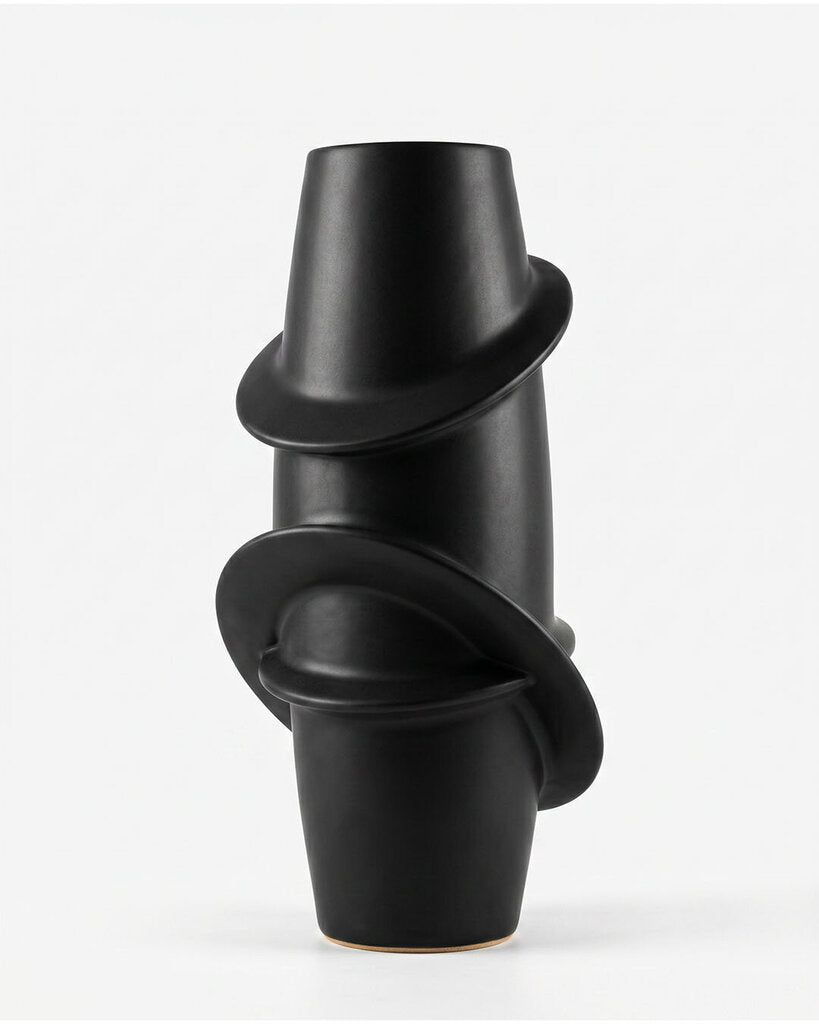 Matte Black Ceramic Vase/Rings 20H