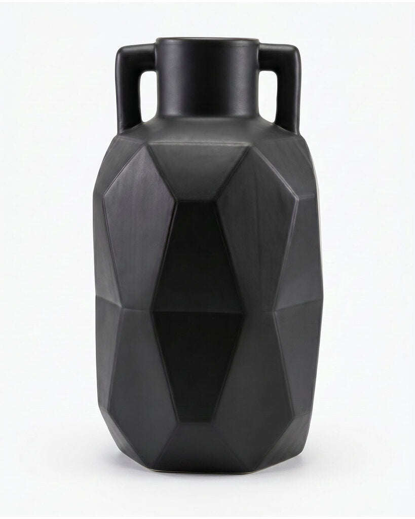 Adjectives Market Eregan Vase, Geometric Design/Black 18H