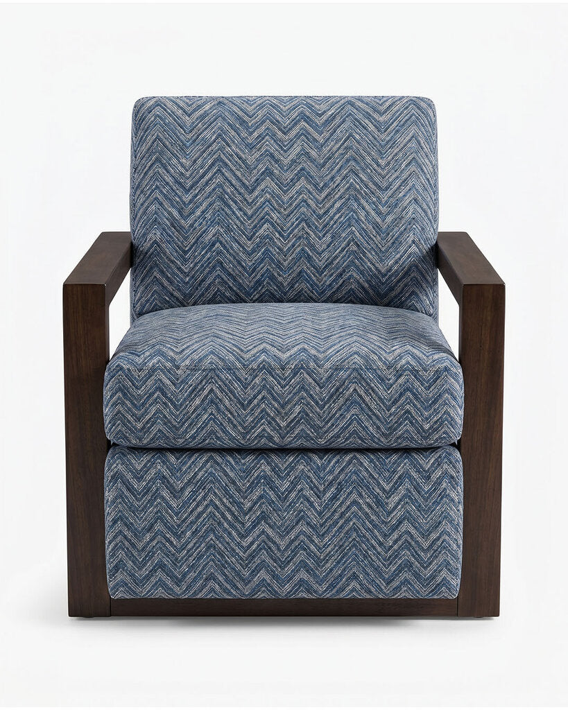 Vanguard Thom Filicia Collection Swivel Chairs, Fabric w/Leather 32W 36D 32H - PAIR