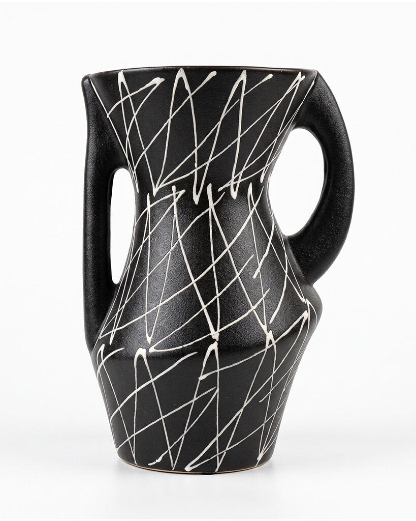 Cazden Short Vase, Black w/White Lines 11.5H