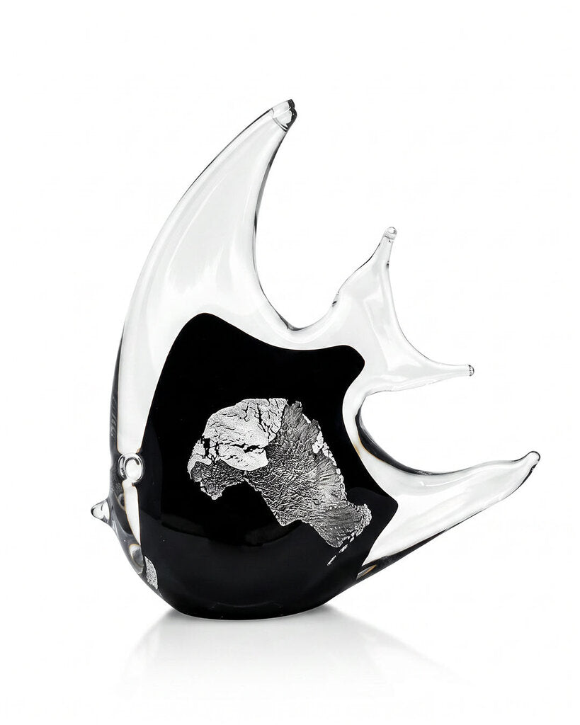 Murano-Style Black Angel Fish Art Glass 5.5"H