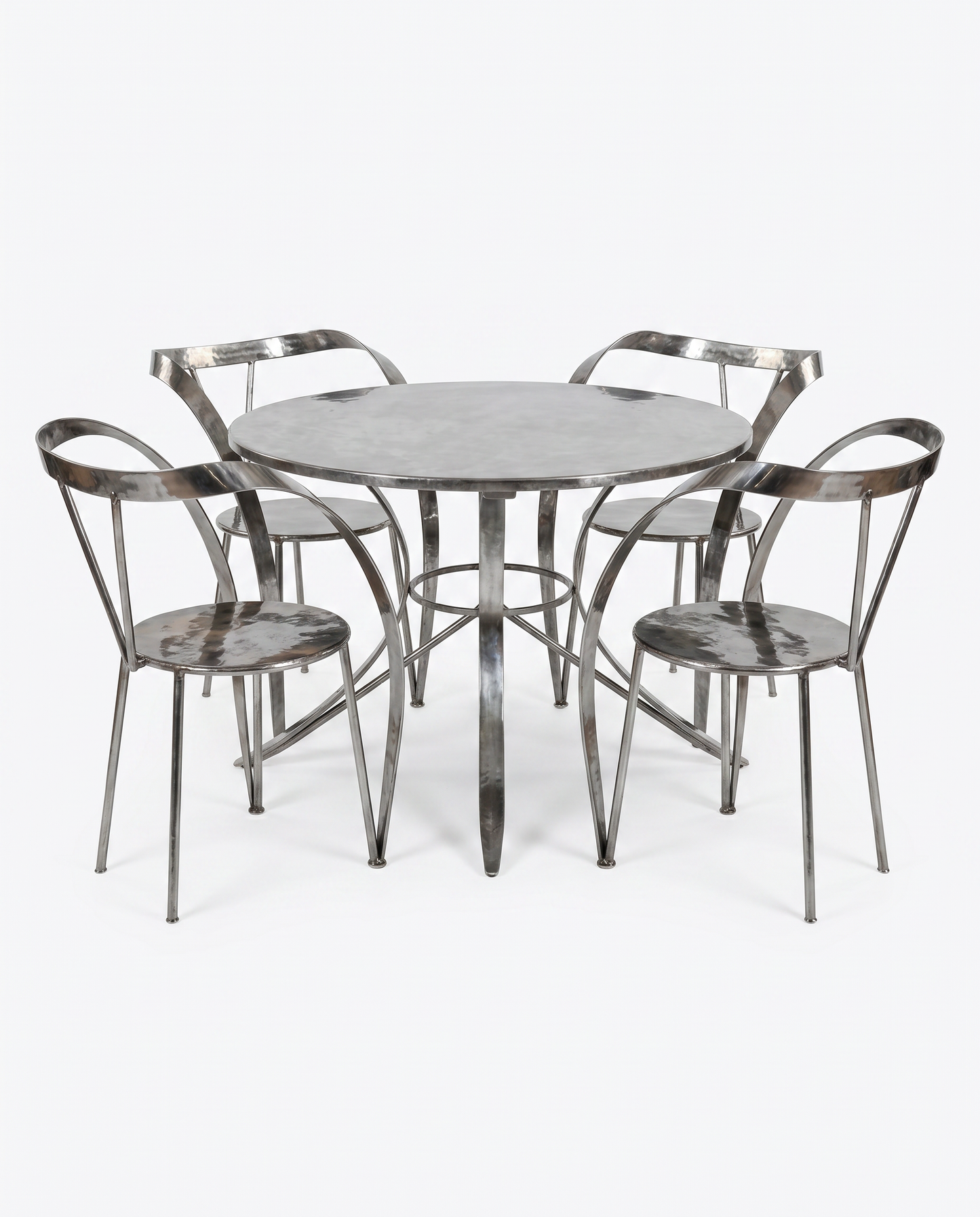 1980's Brushed Metal Ribbon Chairs(4) & Table 23W 19D - SET