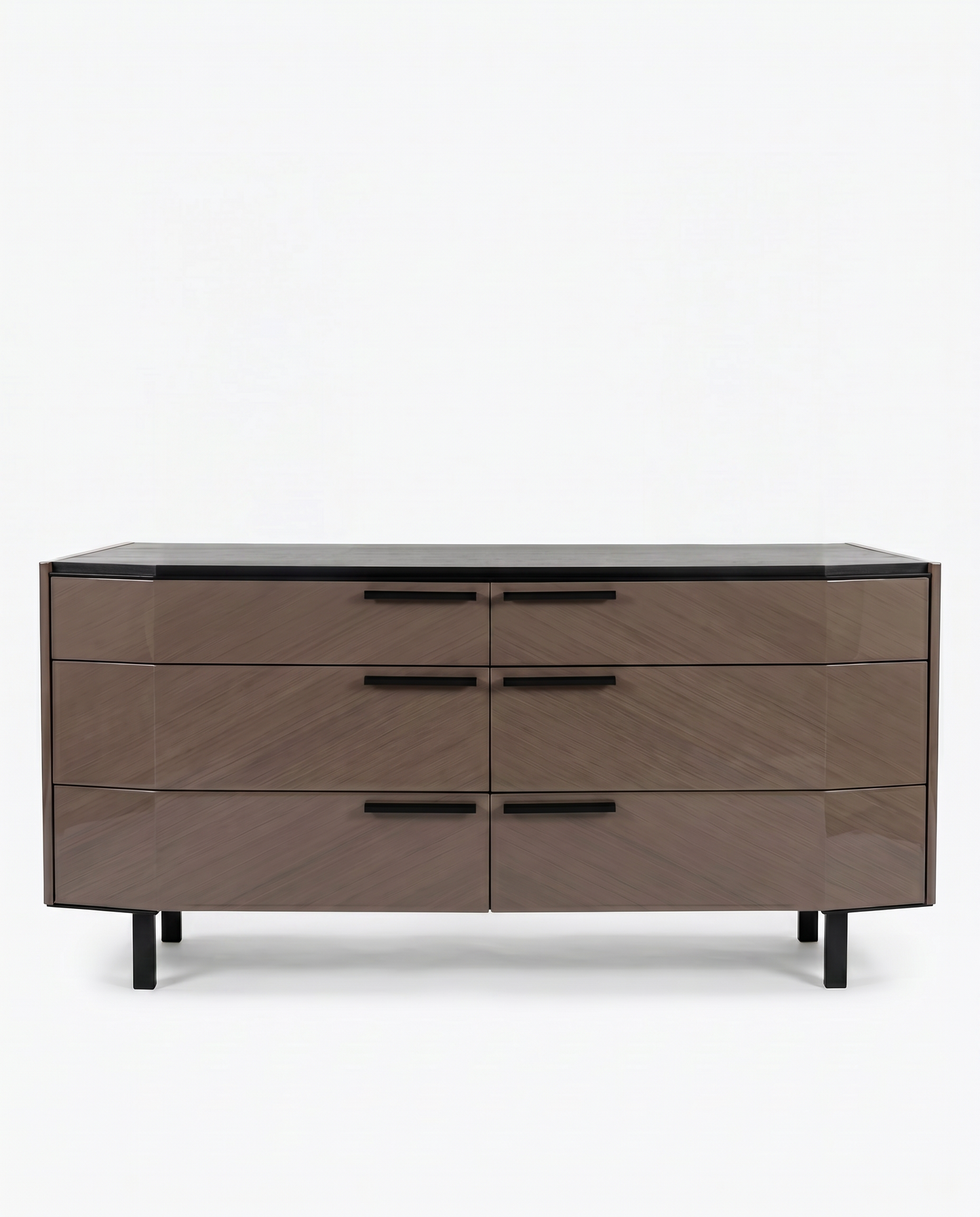 ALF Italia Olimpia Dresser, 6-Drawers, Dark Mahogany Top, Eucalyptus Velvet Hi-Gloss Finish 67W 22D 30H