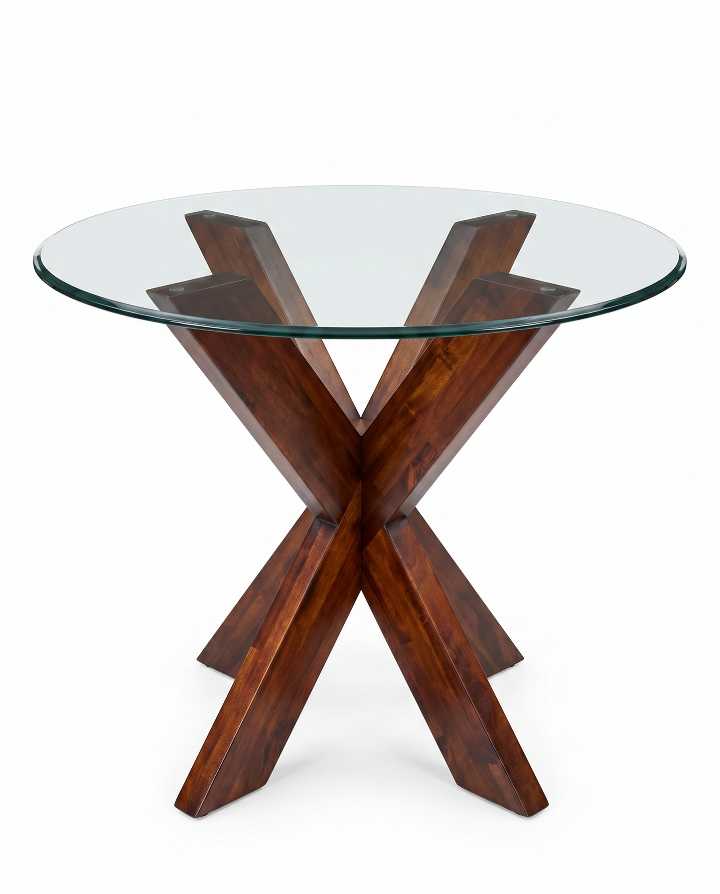 Beveled Glass Solid Wood Base Accent Table 24Dia 24H