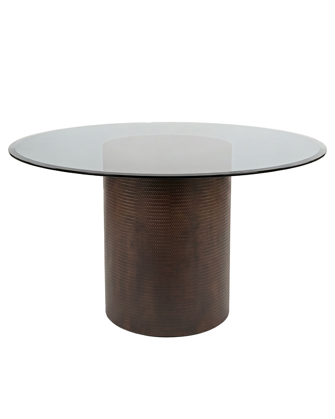 Beveled Glass w/Cylindrical Textured Bronze Finished Dining Table 53.5Dia 29.5H