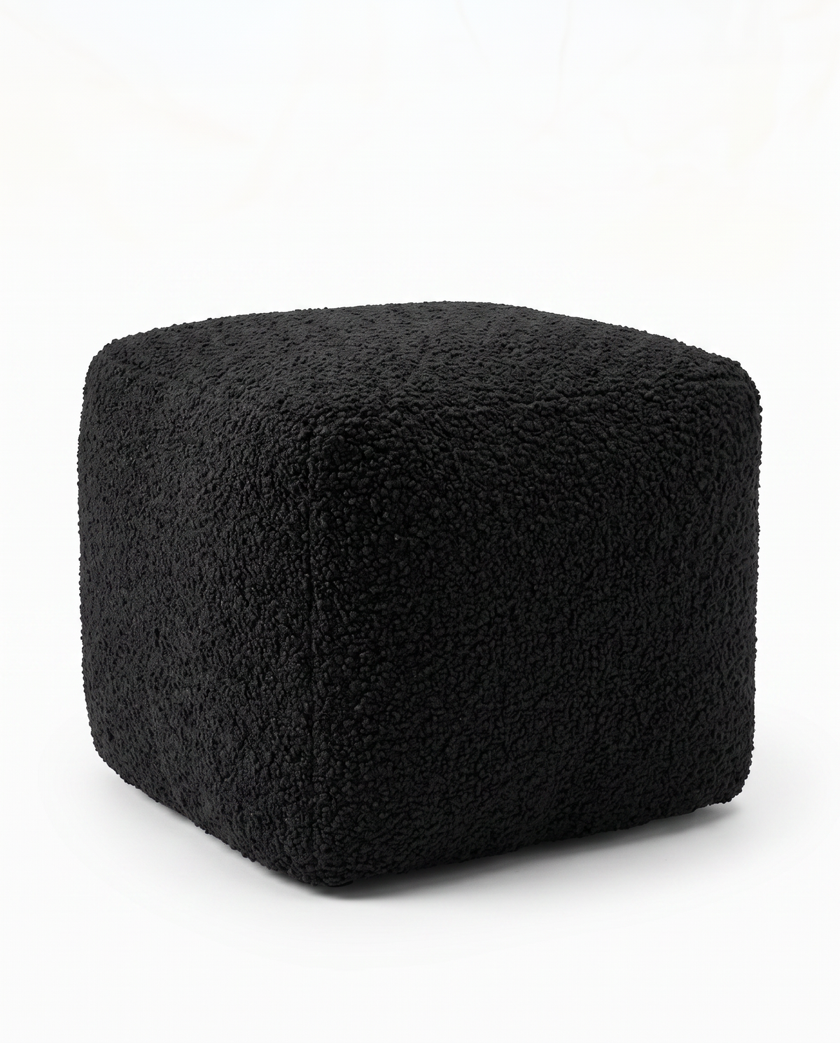 Black Boucle Upholstered Cube Ottoman 21Sq 15H