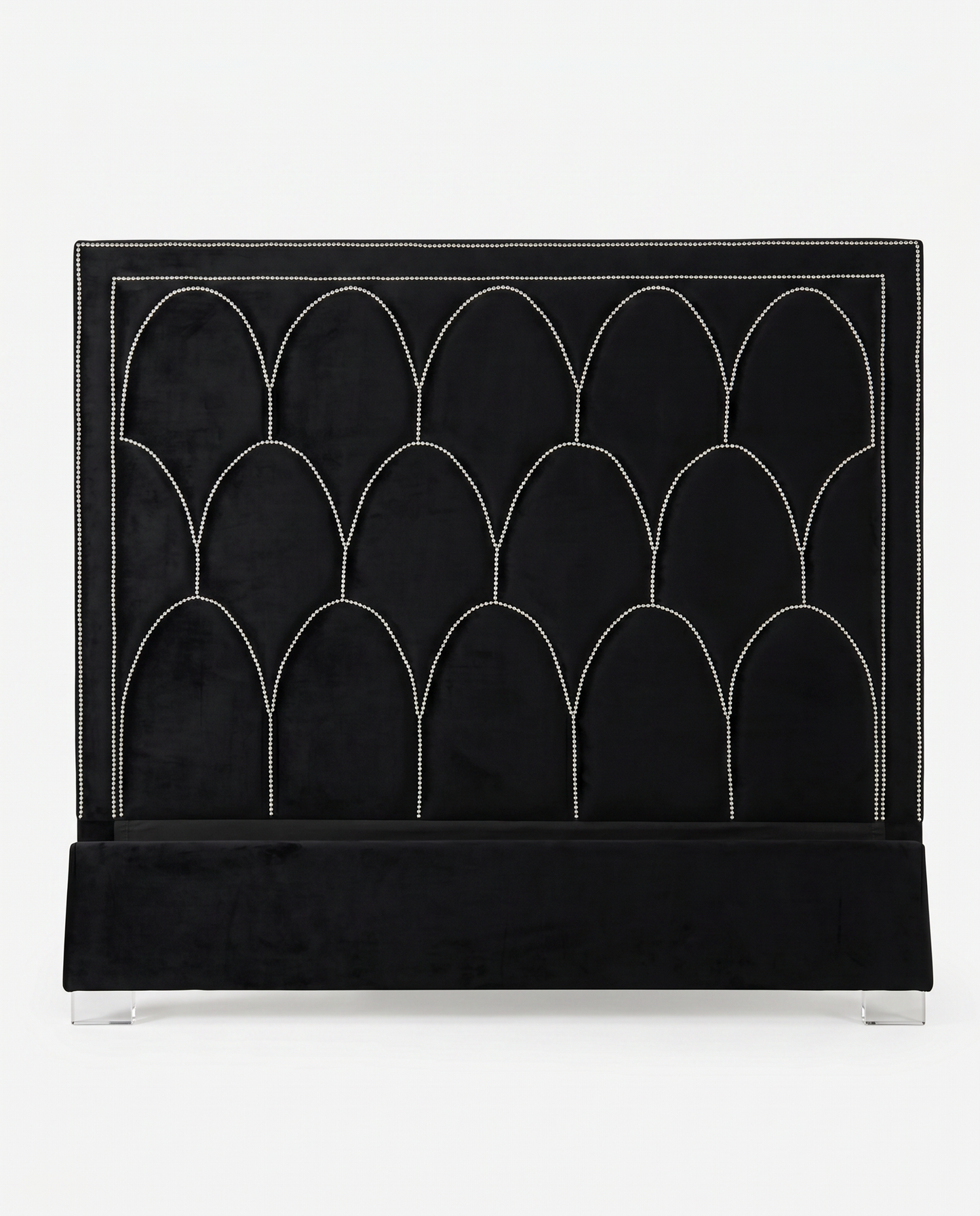 Black Velvet Bed Frame w/Silver Nail Heads 82.5W 93L 75H (CK)