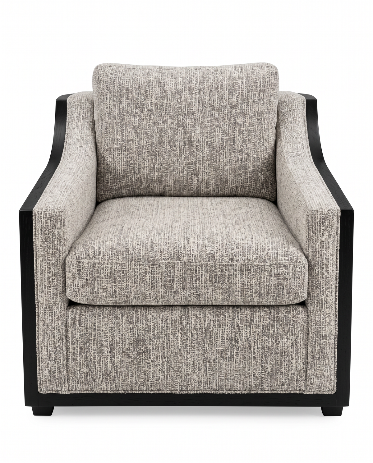 Century Furniture Custom Swivel Chairs, Grey Leather, Black Wood Frame w/Light Grey Upholstery (PAIR) 35W 43D 31H