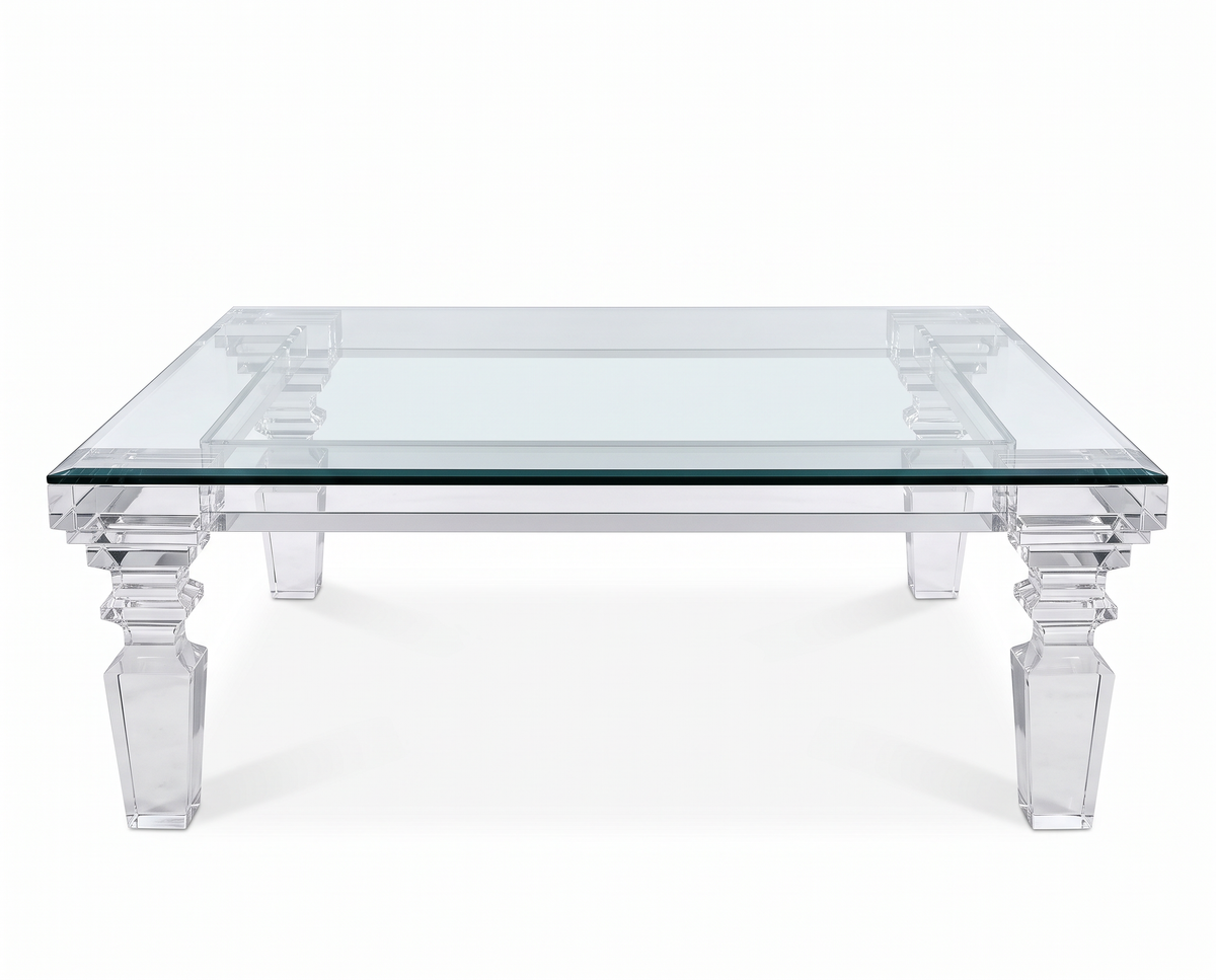 Contemporary Acrylic & Glass Coffee Table 48Sq 17H - AS IS