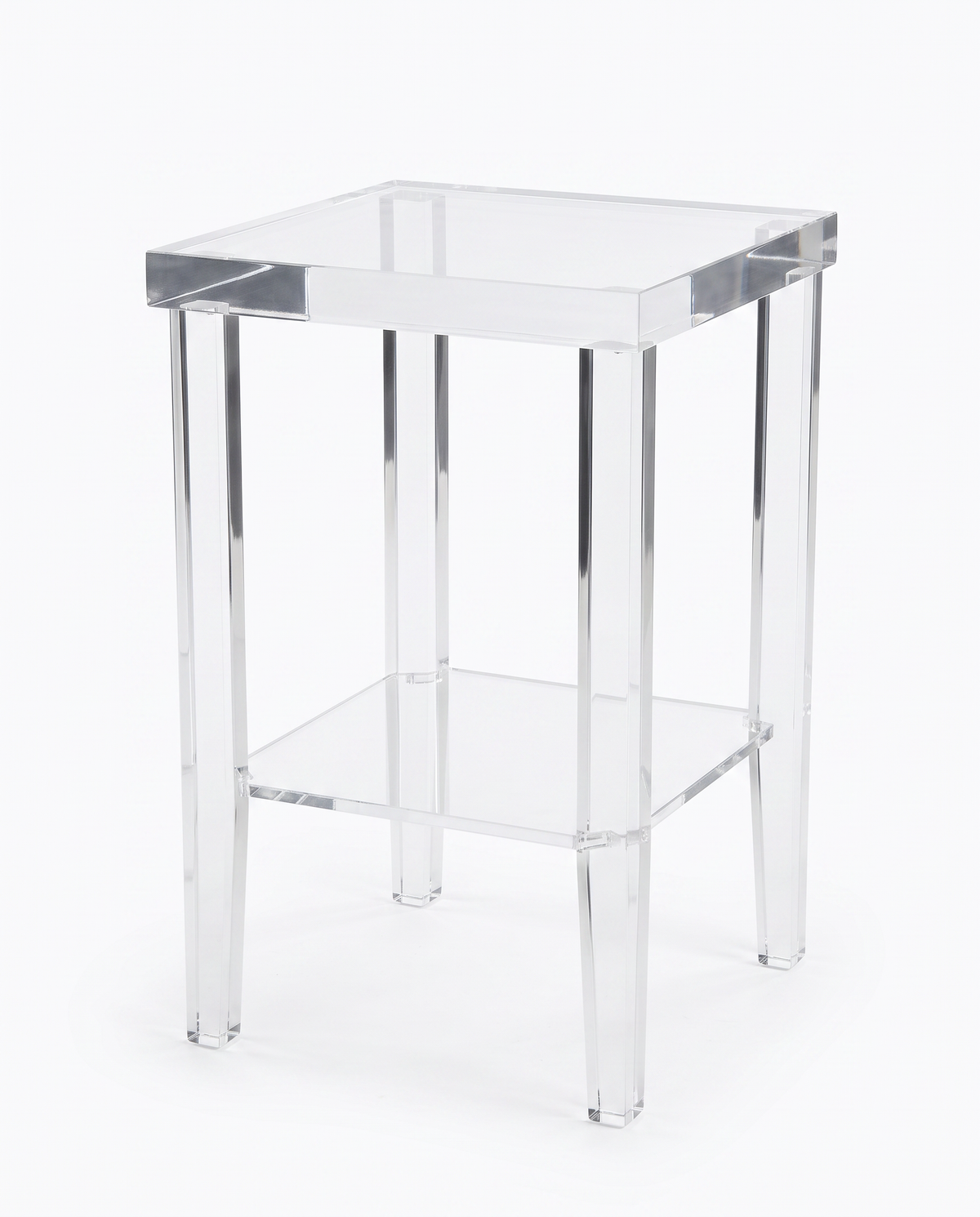 Custom Made Lucite Side Table w/Shelf 14"Sq x 23.25"H