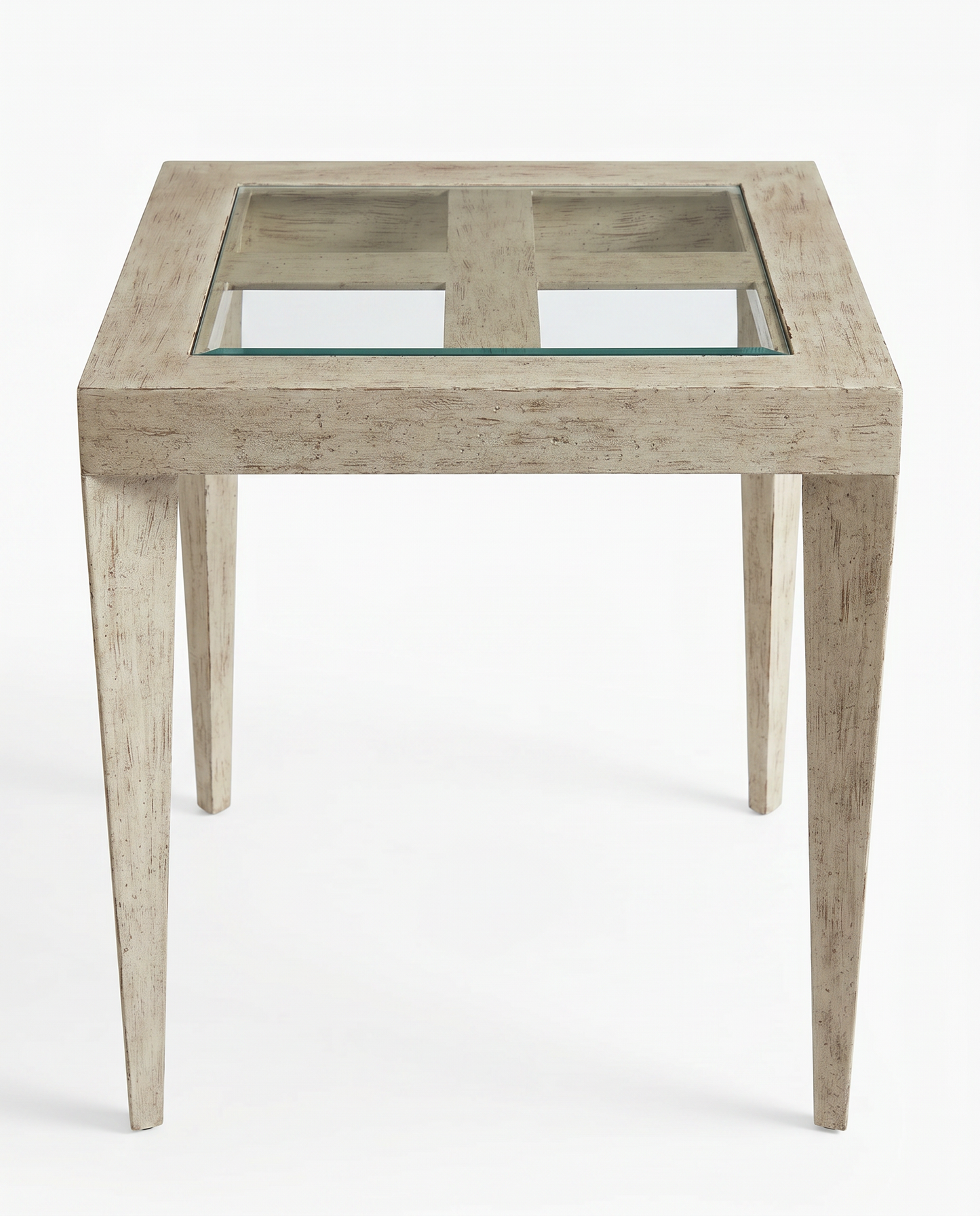Distressed Painted Metal End Table, Weathered Finish w/Glass 24Sq 32H