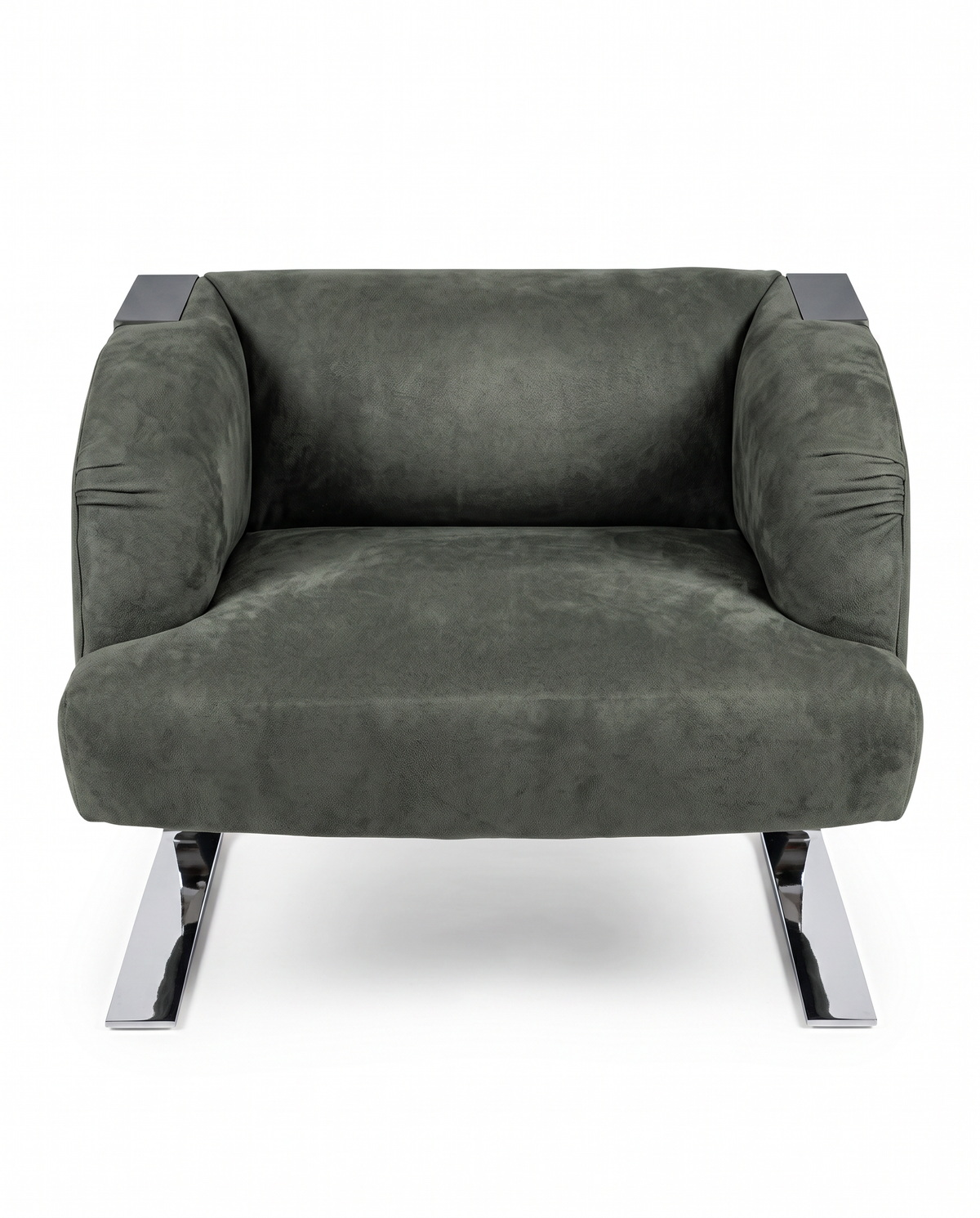 Donghia Grey Lounge Chairs, Leather, Stainless Steel Frame 33.5W 29.5D 26.5H - PAIR