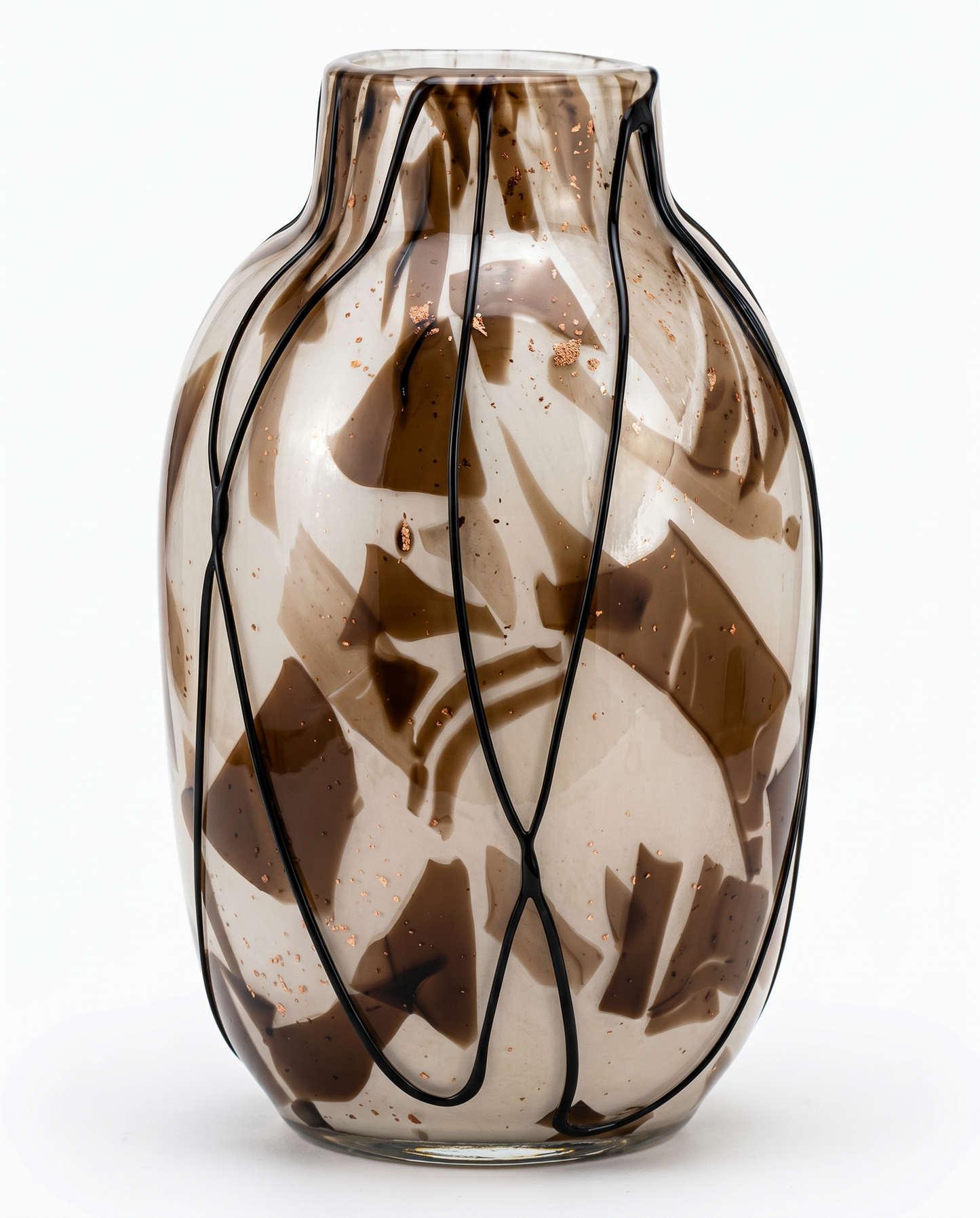 Geometric Pattern Brown Art Glass Vase 14.25H