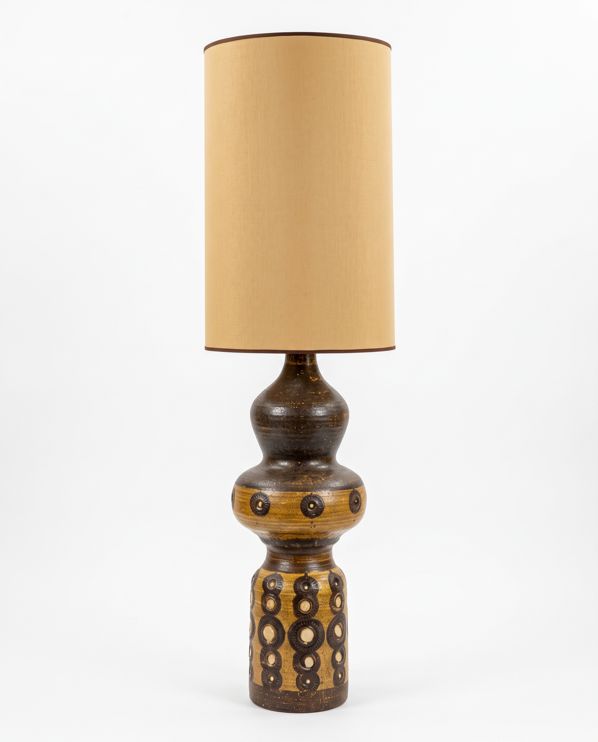 Georges Pellettier Monumental Ceramic Table Lamp, 1960's w/Pierced Sun Motifs 57.5H