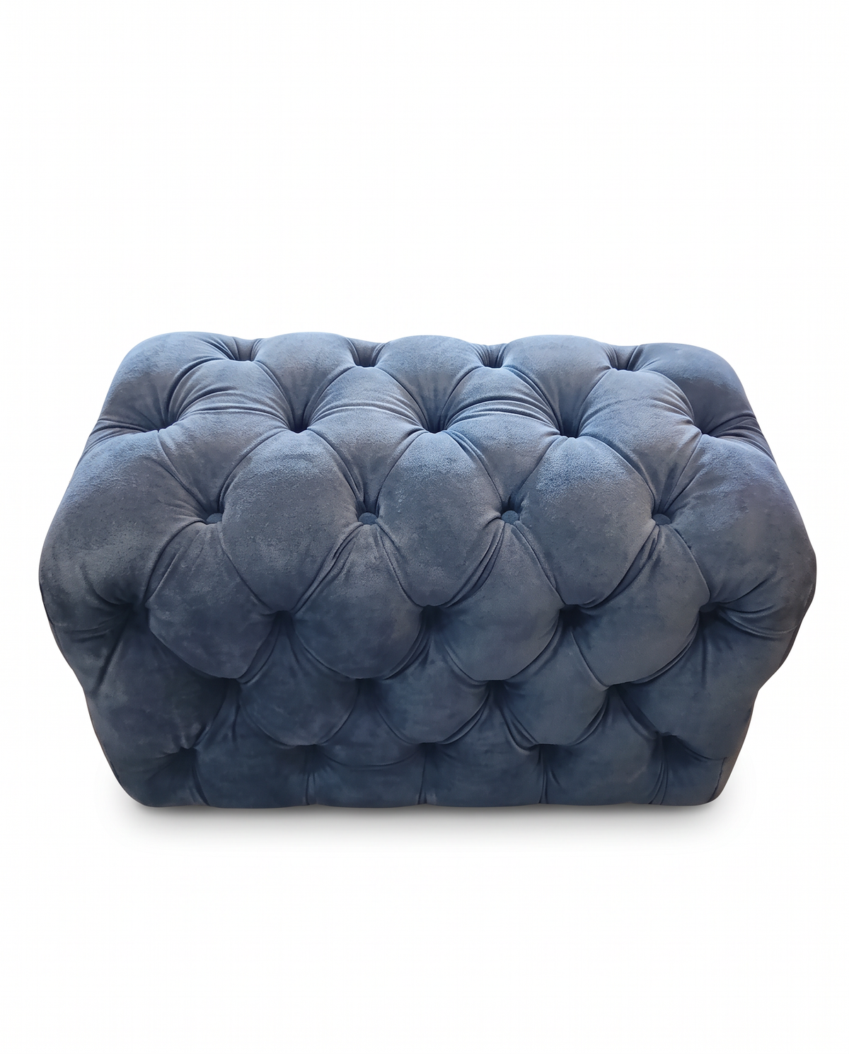 Glam Tufted Blue Velvet Ottoman w/Covered Buttons 28.5W 15D 18.5H