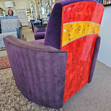 Load image into Gallery viewer, Custom Curved Arm Tub Chairs on Casters, Amethyst w/Red &amp; Yellow
