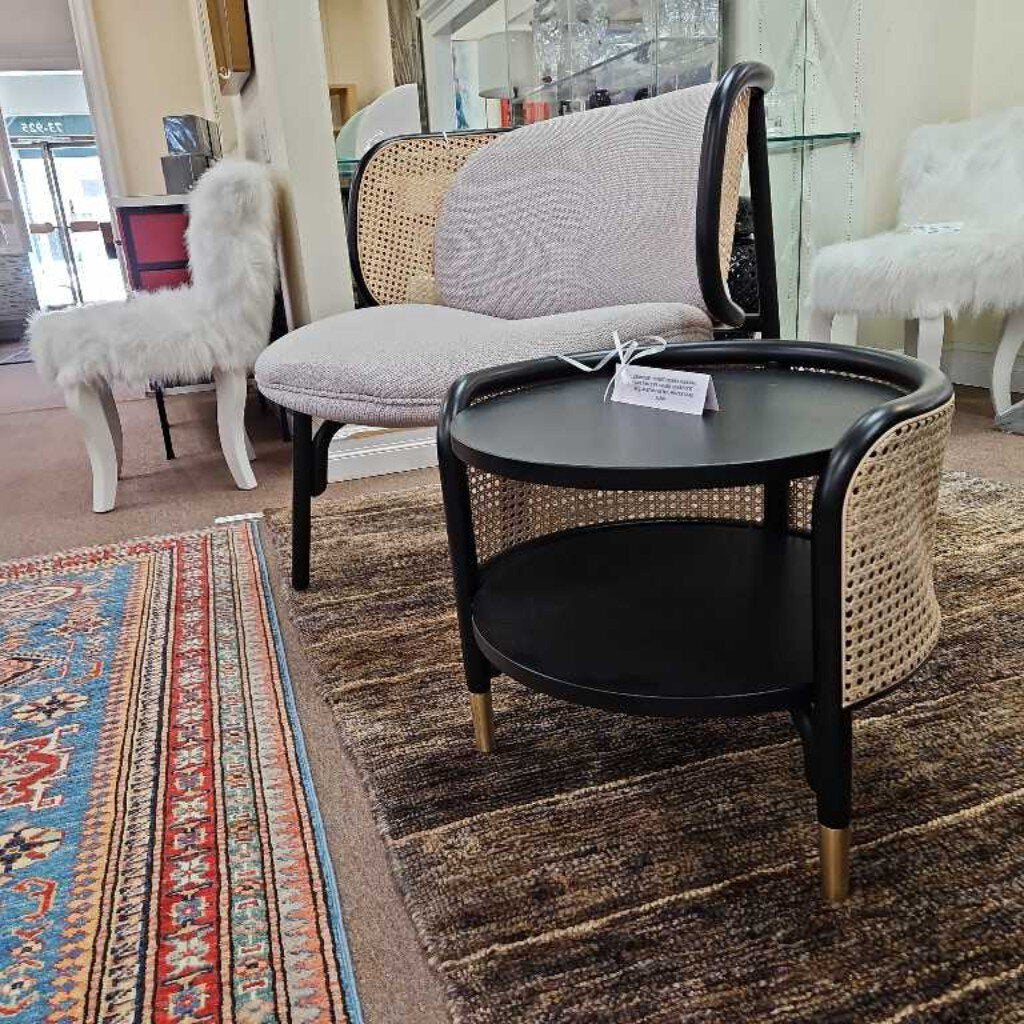 Gebruder Thonet Vienna "Suzenna" Side Table by Chiara Andreatti, Lacq. Bent Beech Wd, Woven Cane