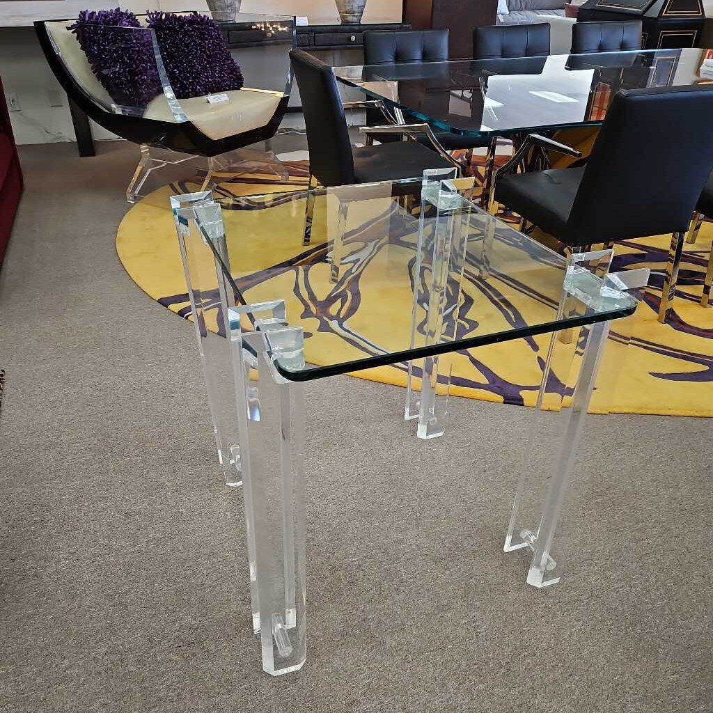 Beveled Lucite Leg Table w/Glass