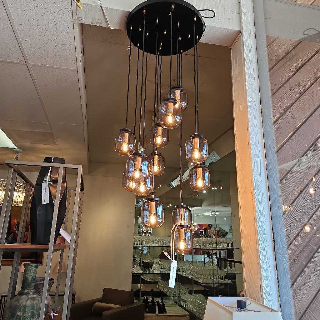 New Dome Deco Eurofashion Hanging Pendant w/13 Smoke Glass Shades, LED Bulbs