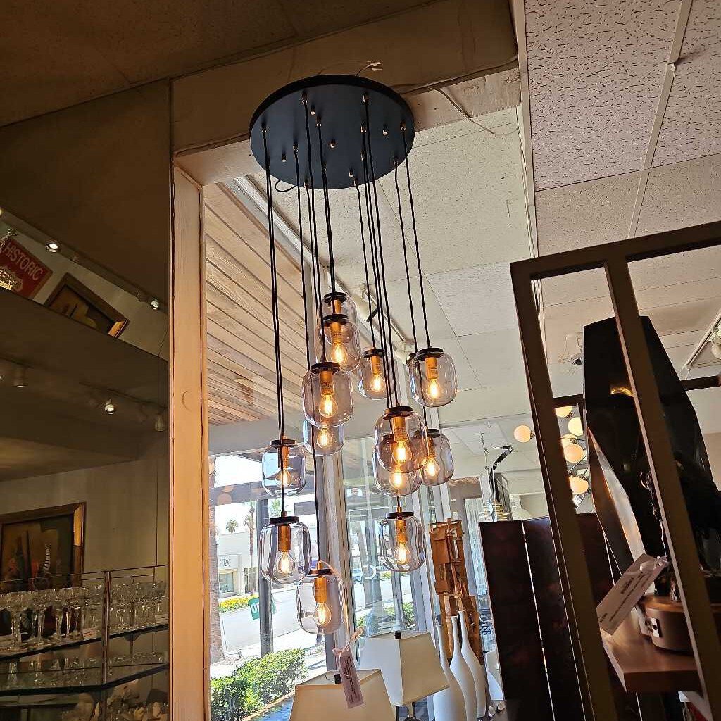 New Dome Deco Eurofashion Hanging Pendant w/13 Smoke Glass Shades, LED Bulbs