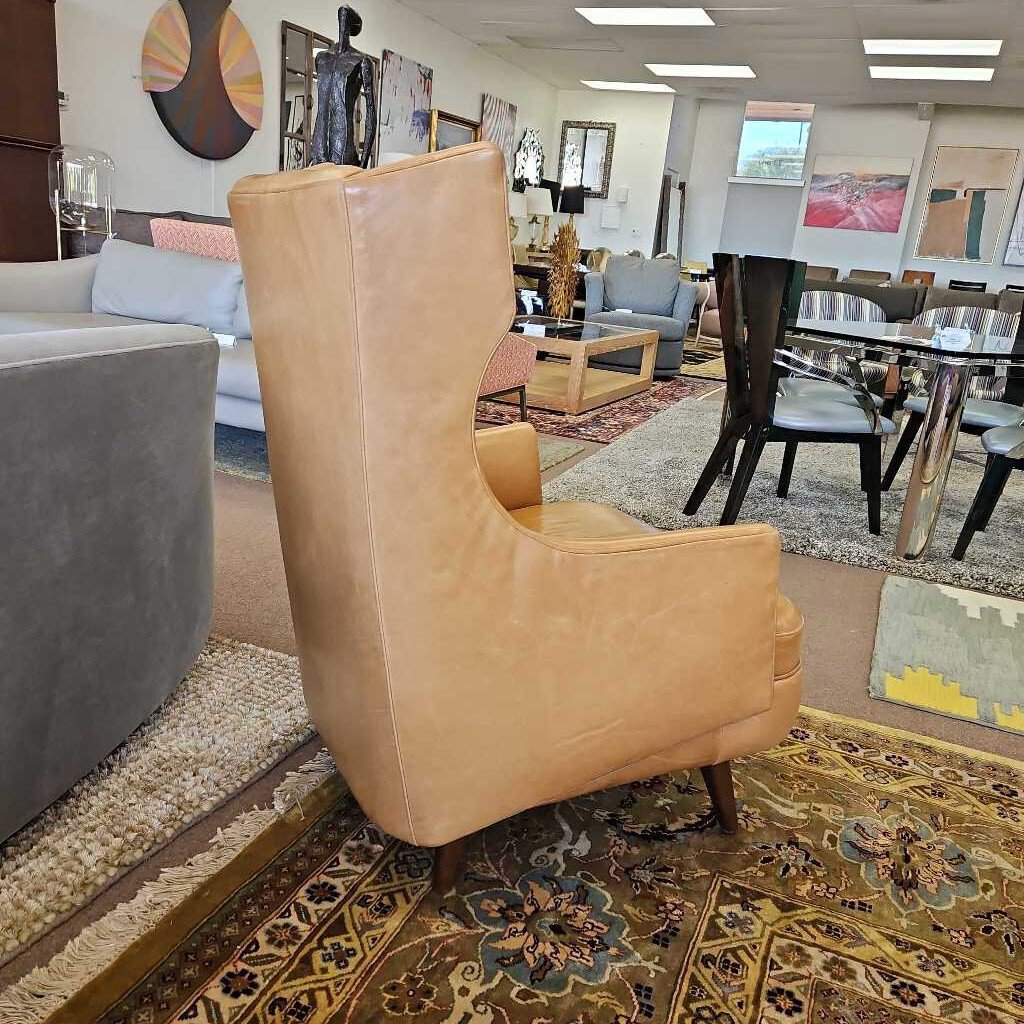 Arteriors Budelli Wing Chairs, Tan Leather - PAIR