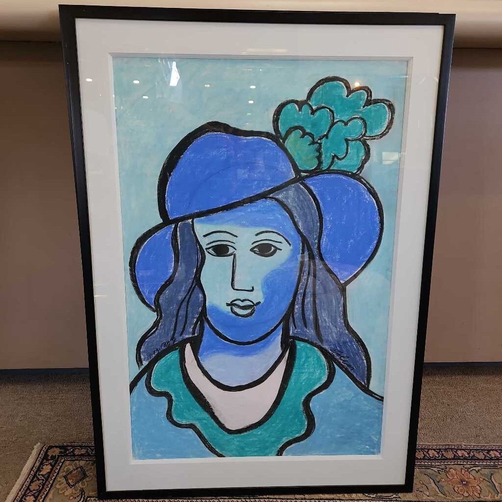 Framed Pastel In The Style of Henri Matisse's "Woman with a Hat" (Femme au Chapeau) 29W 41H