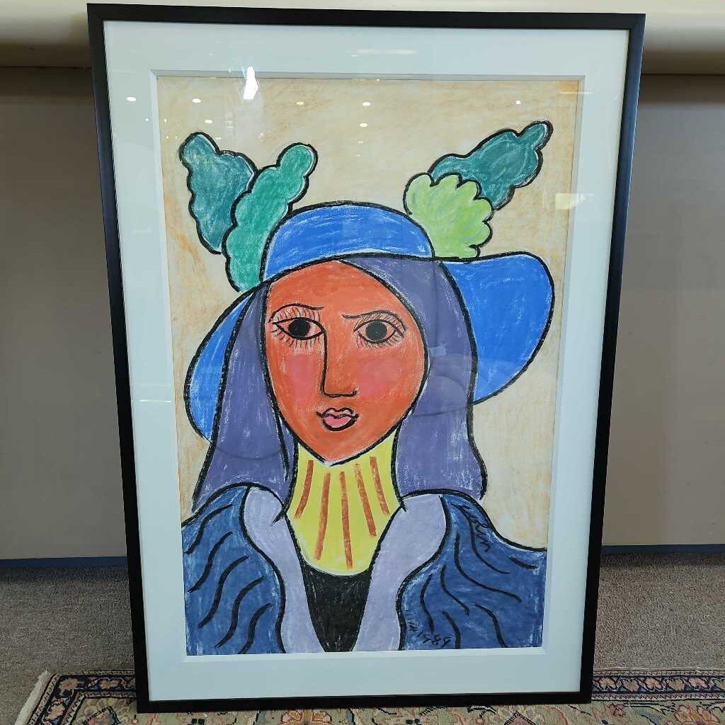 Framed Pastel In The Style of Henri Matisse's "Portrait of Lydia Delectorskaya", Signature & Date '89' 29W 41H