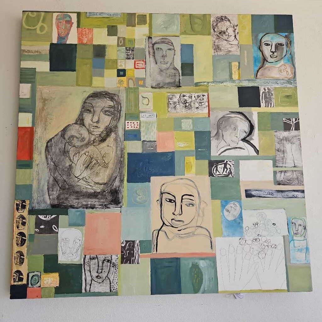 "Back & Forth" Abstract Collage on Board by D. Putnoi 64W x 64H