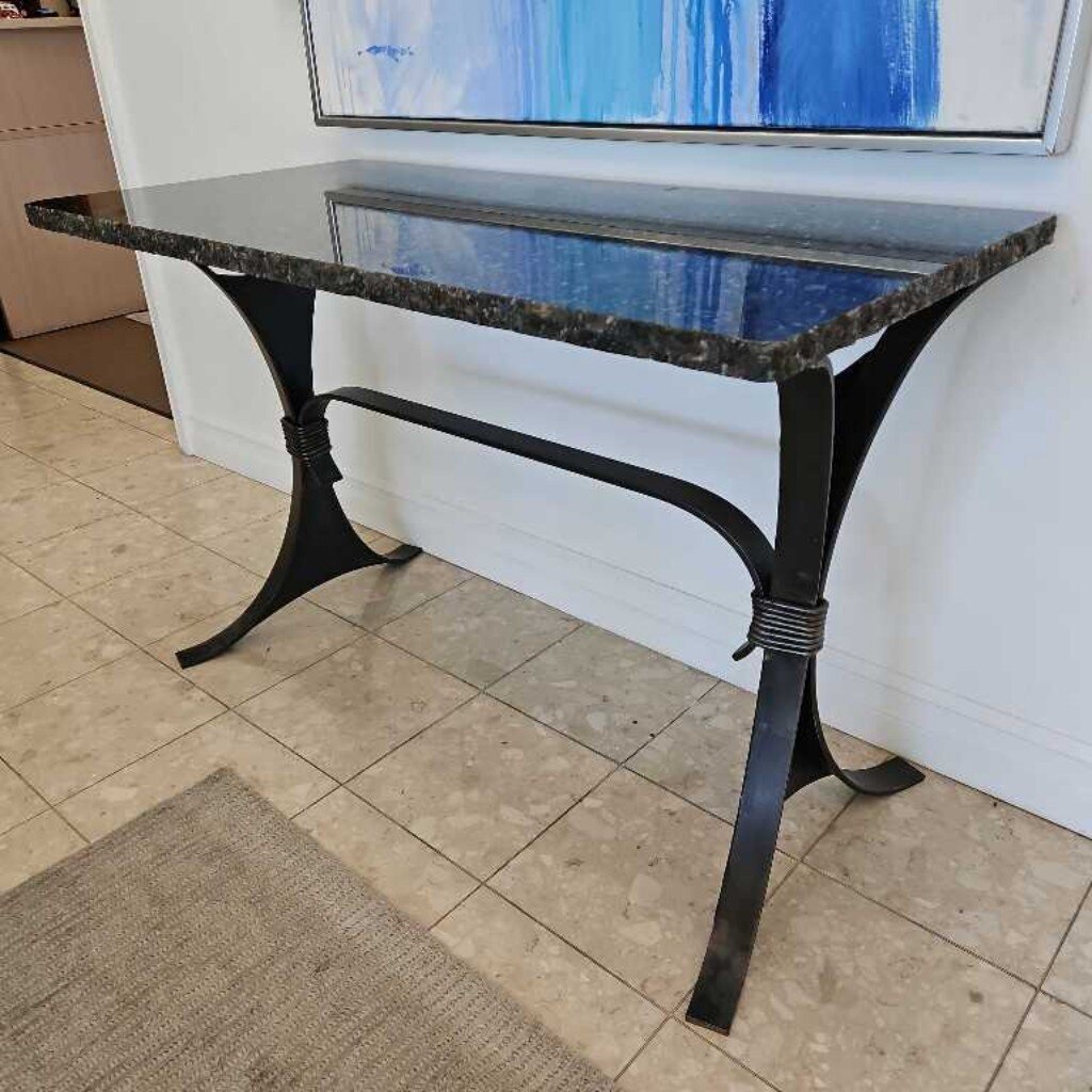 Black Iron Chiseled Edge Top, Black Marble Base Console 48W 24D 31.5H