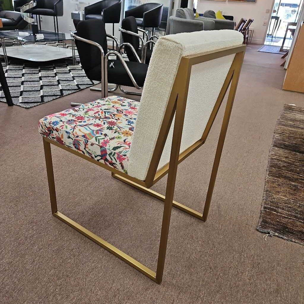Modern Angular Geometric Dining Chair, Gold Finished Metal Frame, Custom Upholstery 19W 18.75D 34.5H (10 Available)