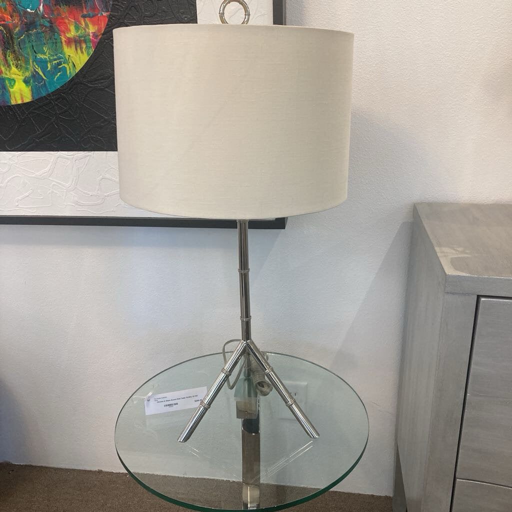 Robert Abbey Meurice Table Lamp, Silver Bamboo-Inspired Base, Drum Shade