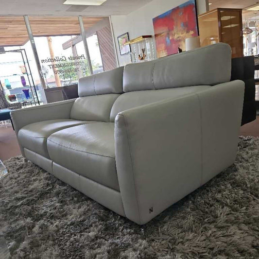 Natuzzi Italia Stan Sofa, Light Grey Leather, Power Adjustable Head & Foot Rests 80W 38D 33H
