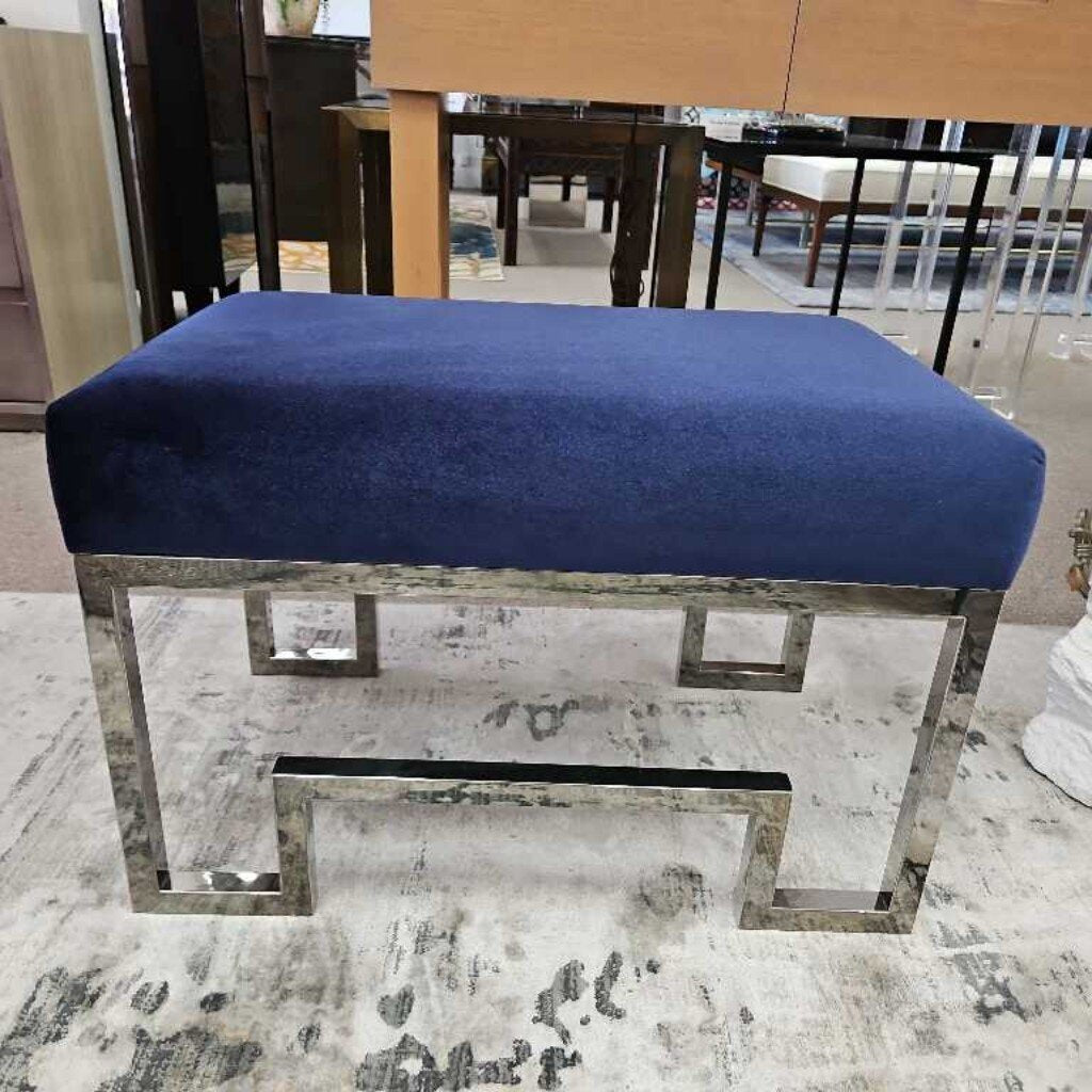 Pangea Home Laurence Stainless Steel Stool, Navy Velvet 27 x 16 x 18H