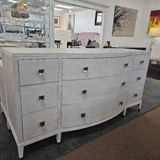 Bernhardt East Hampton Aged Silver, Cerused Linen 9-Drawer Dresser 72W 23D 37.5H