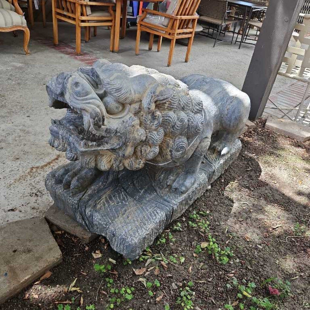 Hand Carved Limestone or Marble Chinese Imperial Guardian Lion Statues 45W 17.5D 24.5H - PAIR