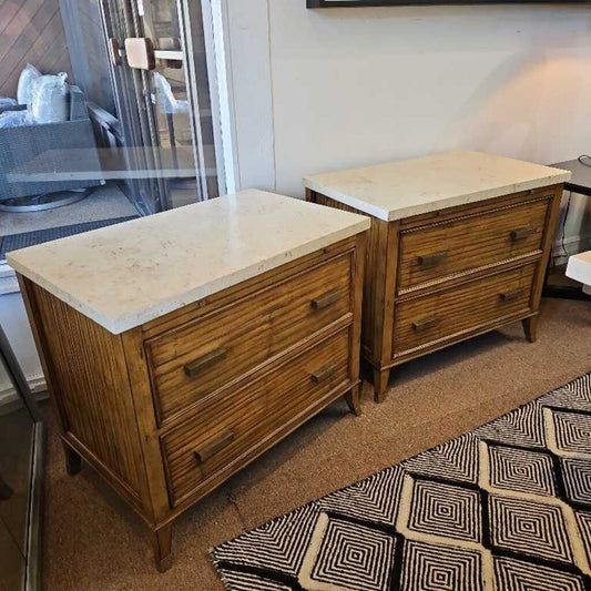 Kreiss Bedside Chests w/Travertine Top 2 Drawer/1 Pull Out Shelf PAIR 31.25 x 19.50 x 27.25H