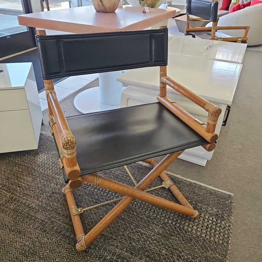 McGuire Leather Director Chairs, Brass Hardware - PAIR