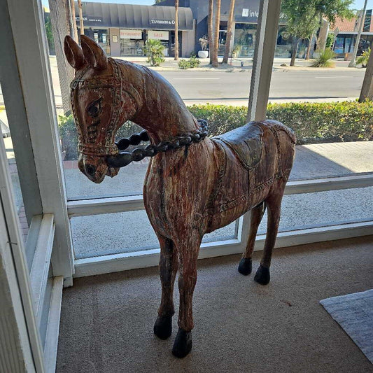 Antique Hand-Carved Standing Horse 51W 11D 54.5H