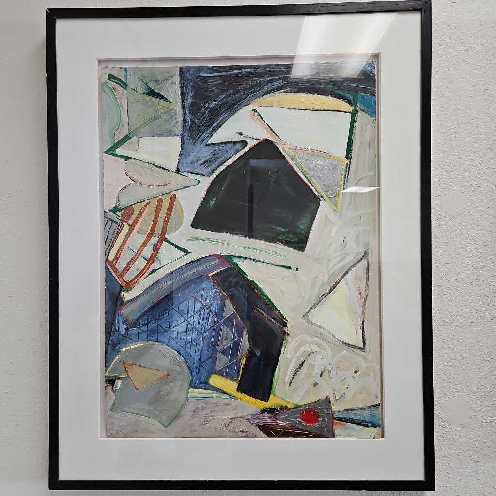 Geometrical Acrylic on Paper Abstract, Signed & Dated, Matted & Framed 30.5 x 38.5