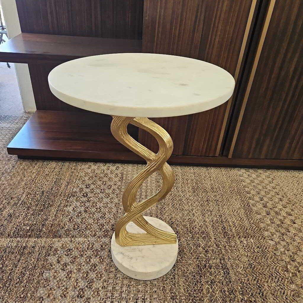 John-Richard Windswept Martini Tbl., Marble & Brass 14 Dia x 22.75"