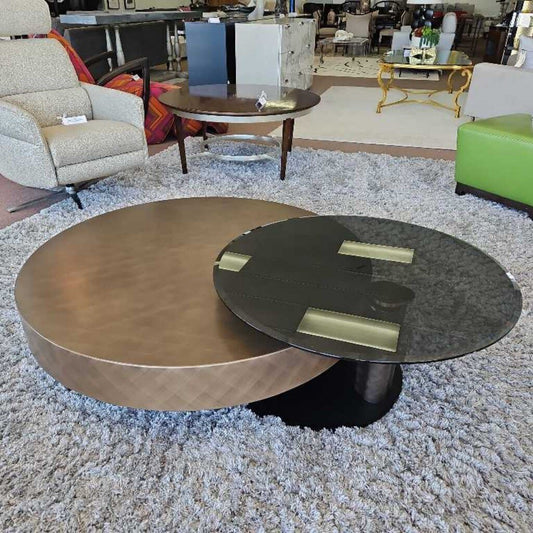 Arena Bond Coffee Tbl.By Ysuhiro Shito for Cattelan Italia,Brushed Bronze,Smoked Glass 63 x 47 x 15.5H - AS IS