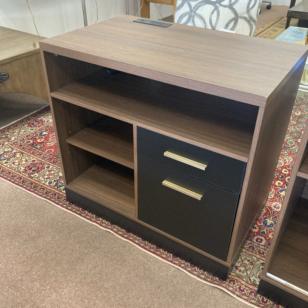 Walnut Wood Mobile Lateral File Cabinet, Key Lock, Power Slip 31.5W 19.5D 19H