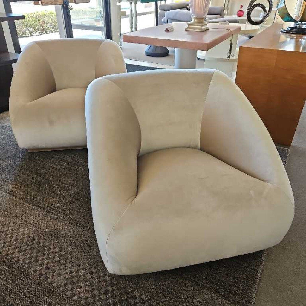 Modern Chairs, Biomorphic, Minimalist Design in Light Velvet 36W 40D 27.5H - PAIR